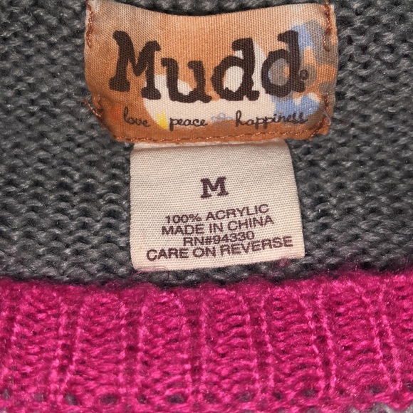 Mudd Medium gray and pink striped sweater long sweater thick - Picture 3 of 4